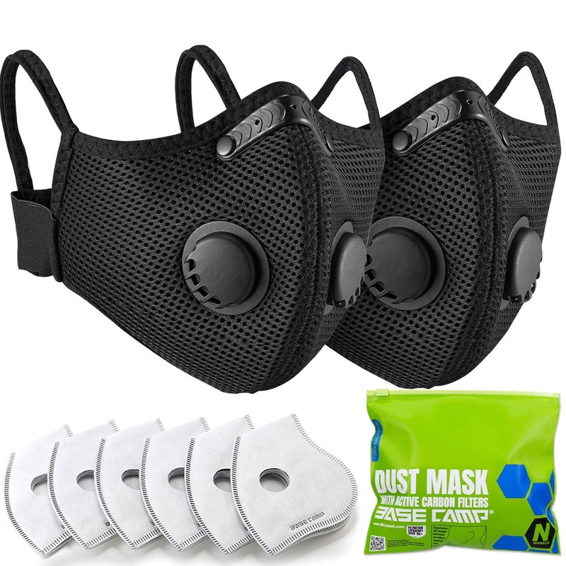 Base Camp Upgrade M Plus Dust Mask 2 Pack, Breathable Reusable Dust Face Mask with 6 Activated Carbon Filters for Woodworking Construction Mowing Grinding - Image 1